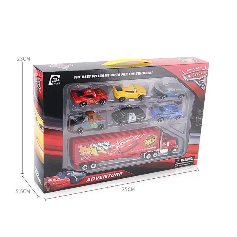 Caminhão Mack do Relâmpago Mcqueen com 6 Carrinhos Total de 7 Peças